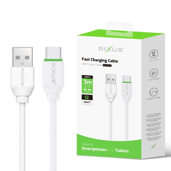 Rixus RX2017AC Datakabel USB-A to USB-C 3 meter Wit - Afbeelding 2