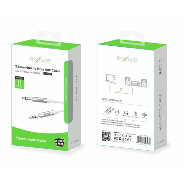 Rixus RX2040 3.5mm AUX-kabel 200cm Wit - Afbeelding 2