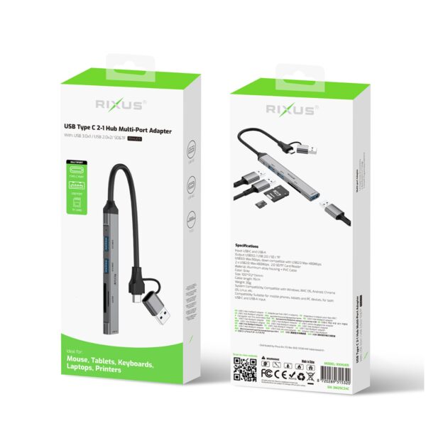 Rixus RXHU05 USB-A en USB-C 2 in 1 HUB Multi-port Adapter - Afbeelding 4