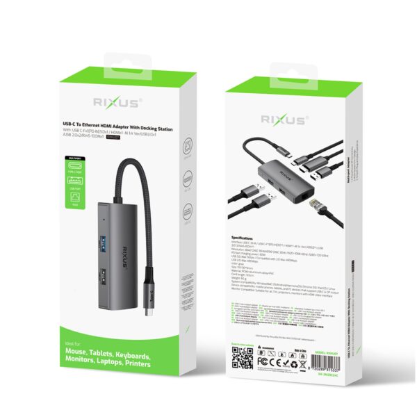 Rixus RXHU07 USB-C to Ethernet & HDMI Adapter - Afbeelding 4