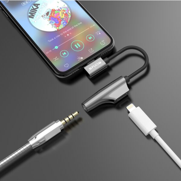 Rixus RXL07 Lightning + 3.5mm Jack Adapter Zwart - Afbeelding 3