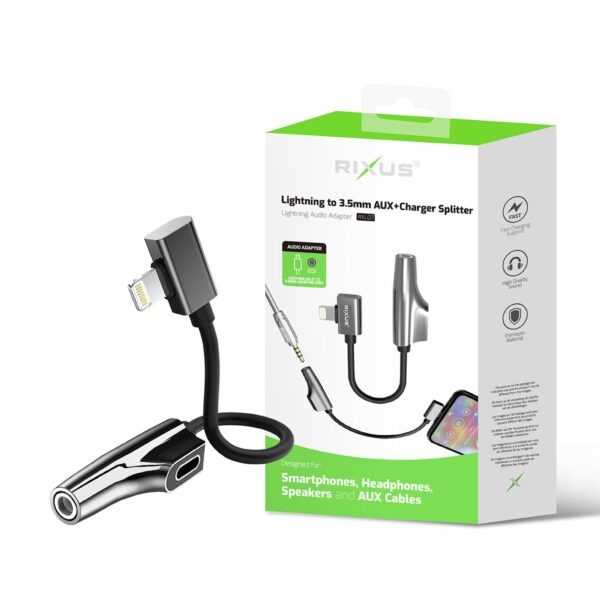 Rixus RXL07 Lightning + 3.5mm Jack Adapter Zwart - Afbeelding 5