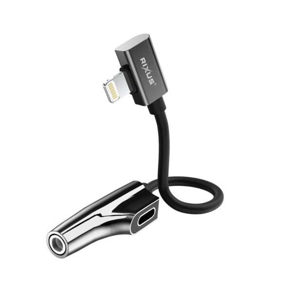 Rixus RXL07 Lightning + 3.5mm Jack Adapter Zwart