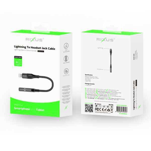 Rixus RXMU36L 3.5mm Headphone Jack to Lightning Adapter Zwart - Afbeelding 3