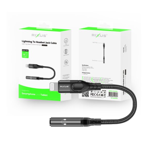 Rixus RXMU36L 3.5mm Headphone Jack to Lightning Adapter Zwart - Afbeelding 4
