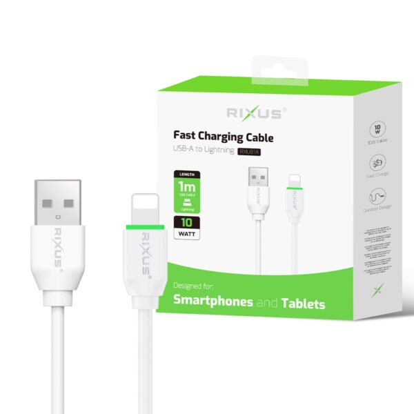 Rixus RXU81A Datakabel USB-A to Lightning 1 meter wit - Afbeelding 2