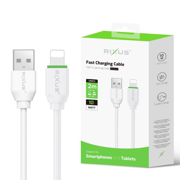 Rixus RXU82A Datakabel USB-A to Lightning 2 meter Wit - Afbeelding 2