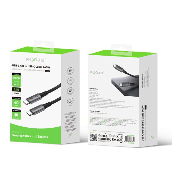 Rixus RXUC01 Datakabel USB-C to USB-C 4.0 240w 1 meter Zwart - Afbeelding 3
