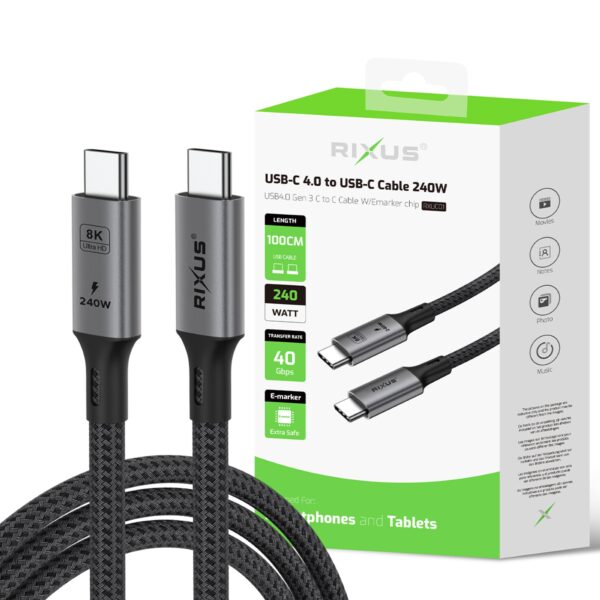 Rixus RXUC01 Datakabel USB-C to USB-C 4.0 240w 1 meter Zwart - Afbeelding 4