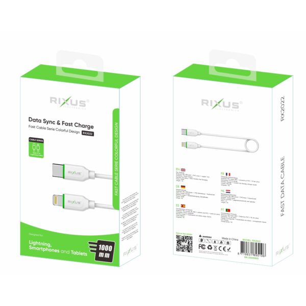 Rixus RX2022 Datakabel USB-C to Lightning 1 meter Wit - Afbeelding 2