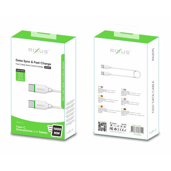 Rixus RX2015S Datakabel USB-C to USB-C 1 meter Wit - Afbeelding 2