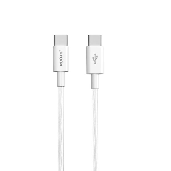 Rixus RXUC15C Datakabel USB-C to USB-C 1 meter Nylon Draad Wit