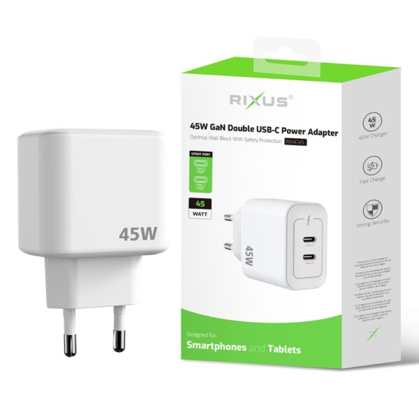Rixus RXHC45 45W GaN Power Adapter Snellader 2x USB-C - Afbeelding 4