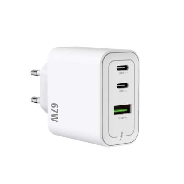 Rixus RXHC67 67W GaN Power Adapter Snellader 2x USB-C & 1x USB-A - Afbeelding 2