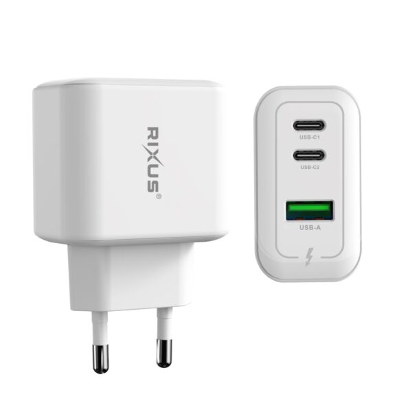 Rixus RXHC67 67W GaN Power Adapter Snellader 2x USB-C & 1x USB-A