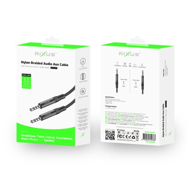 Rixus RXMU35 3.5mm AUX-kabel 120cm zwart - Afbeelding 4